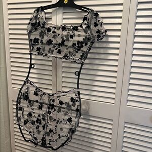 #1020+ Sheer Black Floral Two-Piece Set Bikini Cover